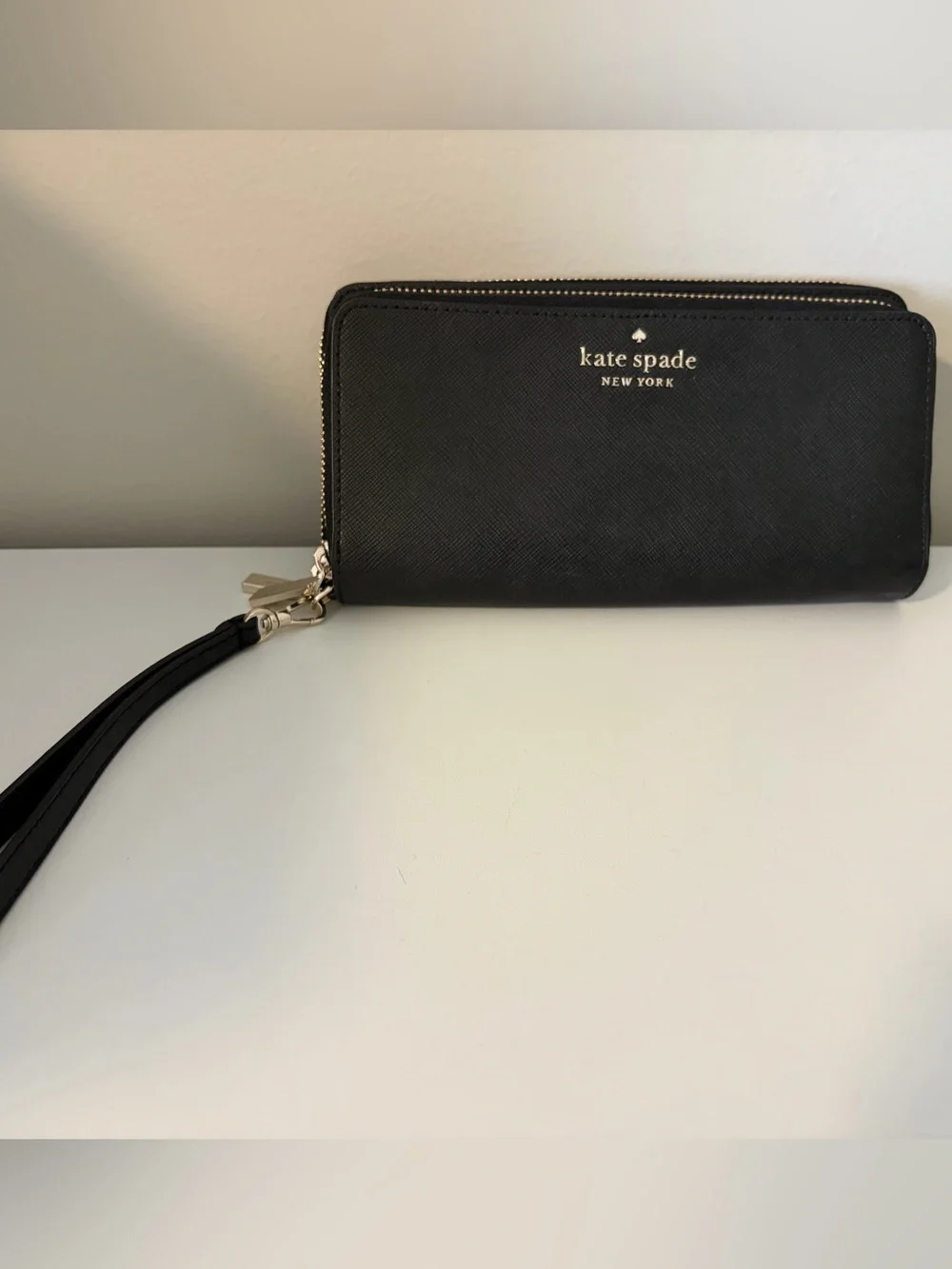 kate spade Black Zip-Around Wristlet Clutch with Gold Hardware